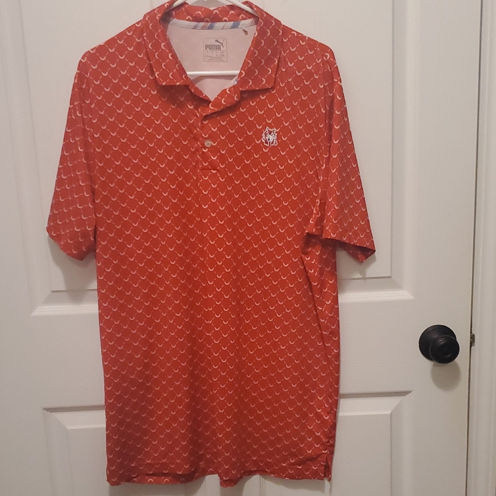 Puma Red-Orange Printed Short-Sleeve Polo